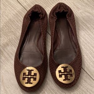 Brown Snakeskin Tory Burch Ballet Flats